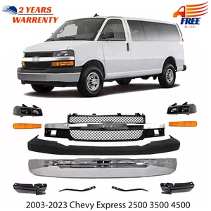 Front Bumper Chrome & Headlight Kit For 2003-2023 Chevy Express 2500 3500 4500 - Picture 1 of 11