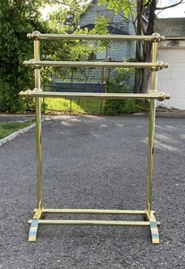 Vintage MCM Brass 3 Tier Floor Towel Hanger Rack - Picture 1 of 13