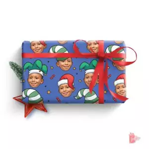 Personalized Christmas Gift Wrap w/ Green Elf Red Santa Hat Photo Wrapping Paper - Picture 1 of 14