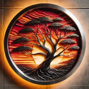 30cm Metal Wall Plaque Tree at Dusk Hanging Decoration Sunset Art Oriental Decor - Picture 1 of 5