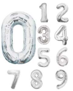 NUMBER BALLOONS, SILVER SHAPE NUMBER FOIL BALLOON 34 INCH. - Picture 1 of 31