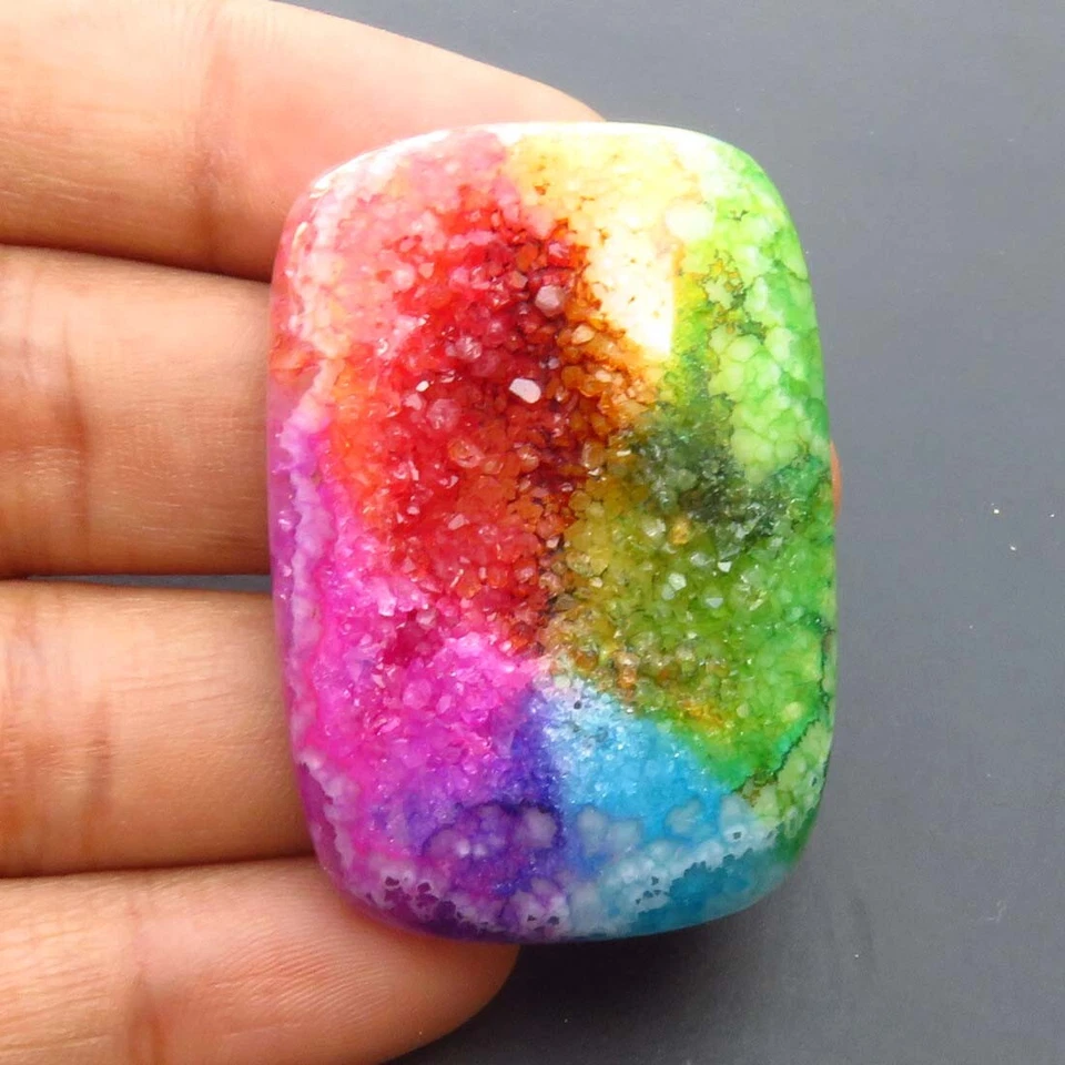 Natural Solar Quartz Druzy Gemstone 43x30mm Baguette Multi Solar Cabochon SO-596 - Image 1 of 3