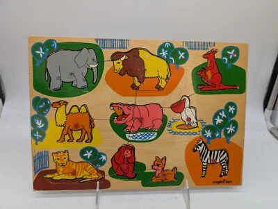 Simplex Made In Holland Wooden Peg Zoo Animals Puzzle Ages 2 And Up 2 Pegs As Is - Image 1 of 4