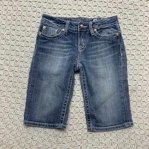 Miss Me Cropped Jeans Youth Girls Sz 14 Capri Blue Denim Flap Pockets Waist 24 - Picture 1 of 11