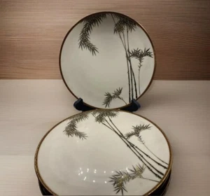 Set Of 5 William Rae Tor Road Kobe 9” Dinner Plates pattern RARE Bamboo W/ Gold - Picture 1 of 4