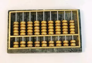 "Mini ábaco de latón vintage sobre base de mármol verde 3,5""x 2""" - Imagen 1 de 4