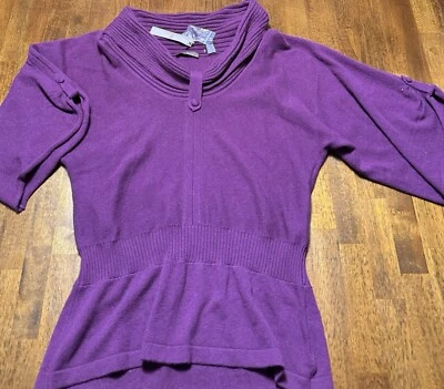 NUEVO Suéter Cullen Cashmere Manga Corta Capucha Cuello Talla Pequeña Púrpura ÚNICO Foto 1 de 2