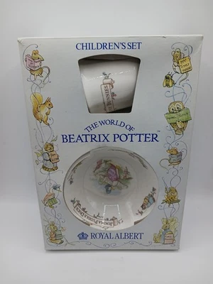 Royal Albert Beatrix Potter Juego de 3 piezas de porcelana de hueso para niños con caja 1986 Foto 1 de 4