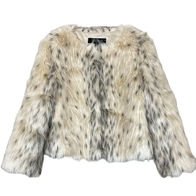 Chaqueta Andrew Marc New York Imitación Piel Recortada Manchada Beige Gris Crema Talla Pequeña Foto 1 de 4