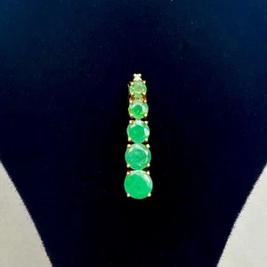Ciondolo pendente oro giallo massiccio 10 kt giada nefrite barra goccia accento diamante 7/8" - Foto 1 di 11