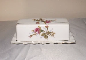 Porcelain Butter Dish Roses Vintage Japan 1950's Gold Trim Mint - Picture 1 of 5