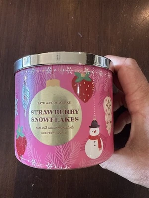 Bath Body Works Candle STRAWBERRY SNOWFLAKES Scented 3-wick Jar 14.5 oz Fruity - Image 1 of 3