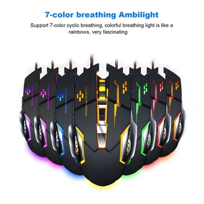 Gaming Mouse Wired LED Luminous 3200 DPI Home Office Universal Computer - Image 1 of 4