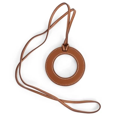 72165 Auténtico Collar HERMES Fauve Marrón Cuero Barenia EN EL BOLSILLO LUPA Foto 1 de 4