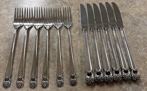1847 Rogers Bros ETERNALLY YOURS Silverplate Set of 6 Ea. Dinner Forks & Knives - Picture 1 of 8