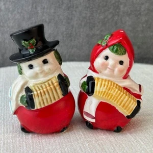 Vtg Norcrest Christmas Figurines Rolly Polly japan X442 Snowman Woman Accordions - Picture 1 of 24