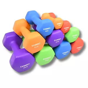 Exersci Neoprene Dumbbells 1-10kg Weights Pair Fitness Yoga Gym Dumbbells - Picture 1 of 21