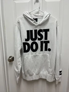Nike White Just Do It Long Sleeve Hoodie Pullover Sweatshirt Adult Size Large - Picture 1 of 7