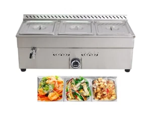3*1/2 Size* 4" Pans LP Gas Stainless Steel Food Warmer with Thermostat - Picture 1 of 10