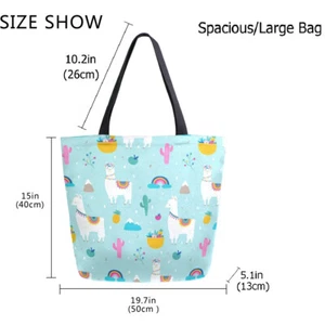 ZzWwR Cute Cartoon Llama Rainbow Stripes Extra Large Canvas Portable Tote Should - Picture 1 of 6
