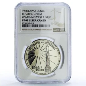 Latvia 1 ounce Independence History Politics PF68 NGC CuNi coin 1988 - Picture 1 of 2