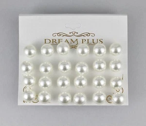 12 pair White faux pearl earrings big bead ball stud post earrings set pack - Picture 1 of 8