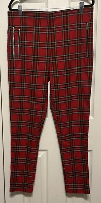 Zara Red Plaid Skinny Leg High Rise Pull On Leggings Size XL NWT - Image 1 of 4