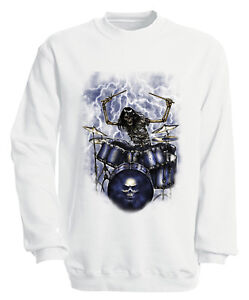 Sweatshirt Sweater unisex S M L Xl Xxl Totenkopf Drummer Schlagzeug 10244 weiß