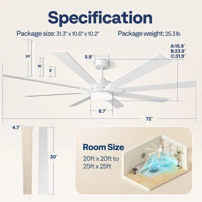 42-72'' Flush Mount LED Ceiling Fan with Light Remote 6+1 Speeds, 3CCT, Dimmable - Image 1 of 4