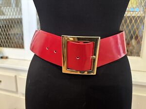 Vintage Women’s Patent Leather Belt Fashion Belt Red Size Med Gold Tone Buckle