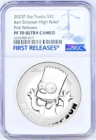 2022 HIGH RELIEF Simpsons Bart Simpson Proof $2 2oz Silver COIN NGC PF70 FR Cover