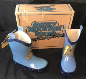 Botas de lluvia de goma Smoky Mountain azul estampado de caballo talla 5 niño pequeño nuevas en caja difícil de encontrar - Imagen 1 de 6