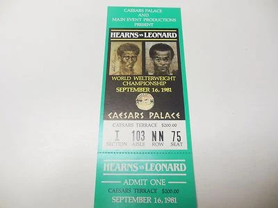 1981 BOXING TICKET LEONARD HEARNS BOXING CAESARS PALACE LAS VEGAS RARE GREEN - Image 1 of 3