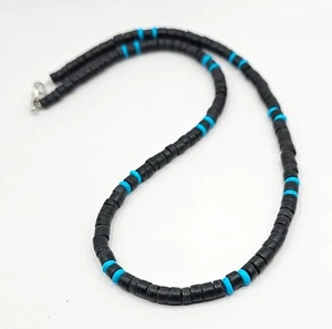 Boheian Hawaiian Surfer Black Coconut Shell Necklace Turquoise Tropical Choker - Picture 1 of 4