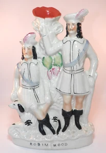 Large Victorian Staffordshire 14" Flatback Spill Vase Robin Hood & Little John - Picture 1 of 15