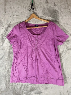 Basic Editions Womens Top Shirt Blouse Size L /G Pink 1/4 Button Short Sleeve - Image 1 of 4
