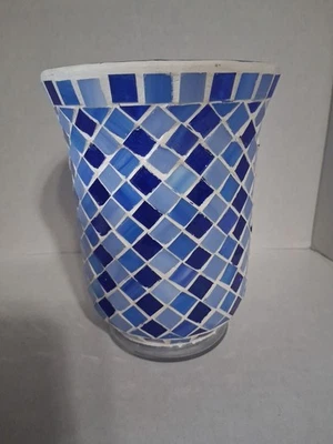 Стеклянный мозаичный подсвечник светло-синий 6 дюймов - Изображение 1 из 4