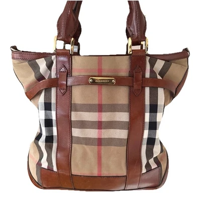 Burberry Nova House Check Handbag Tote Satchel Purse Beige Tan Canvas / Leather - Image 1 of 4