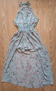 S/M Vestido Boho Corto Mameluco Floral Rosa Verde Salvia Flor de Cerezo Sin Mangas - Imagen 1 de 10