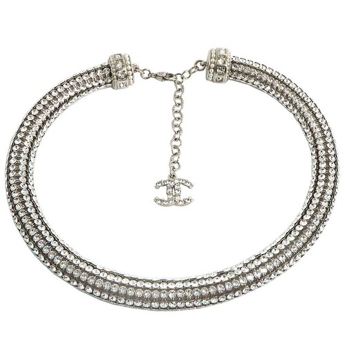 Collana CHANEL Girocollo Cristallo Marca Coco Raccordi Argento