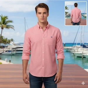 Vineyard Vines Mens Slim Fit Tucker Shirt Pink Cotton Silk Button Down Size M - Picture 1 of 12