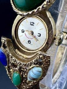 Vintage Aufziehklemme - verstecktes Uhrenarmband Skarabäus Edelsteine - Teile oder Reparatur M1 - Bild 1 von 9