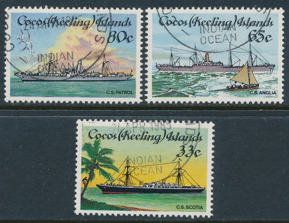 COCOS ISLANDS 1985 CABLE BARCOS CONJUNTO DE 3 FINOS USADOS/CTO Foto 1 de 1