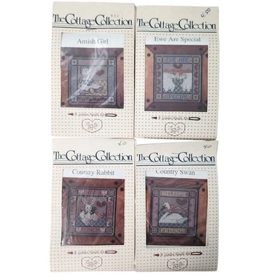 Lote de 4 kits de punto de cruz contados Cross My Heart Inc colección Cottage 1987 Foto 1 de 4