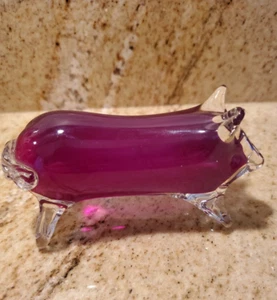 Murano Stil Glas Schwein Figur 2" x 4" mit gewelltem Schwanz - Bild 1 von 14
