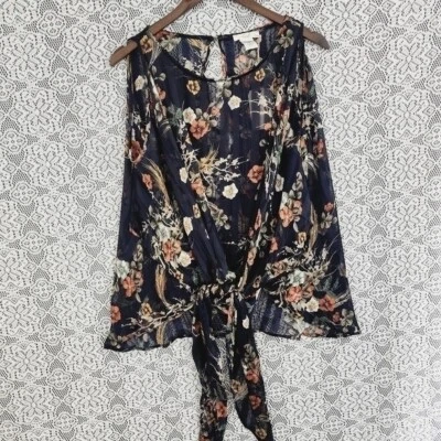 Regata feminina cavalete estampada floral frente amarrada chiffon nova com etiquetas S 9879pt - Imagem 1 de 4