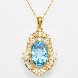 925 STERLING SILBER ANHÄNGER HIMMELBLAUTOPAS EDELSTEIN OVAL & WEISS CZ EDELSTEIN - Bild 1 von 10