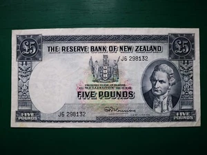 New Zealand Reserve Bank 5 pounds 1960-1967 Sign. Fleming banknote #015 - Picture 1 of 2