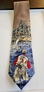 PURITAN Fishing Neck Tie Fly Fishing on Brown Background Vintage - Picture 1 of 8