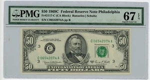 Fr. 2117-C $50 1969C Federal Reserve Note Philadelphia #DC-2467 67 EPQ PMG - Picture 1 of 2